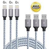 ANTAOLE iPhone Charger, 3PACK 6Feet Nylon Braided Charging Cable Cord Lightning to USB Cable Charger for iPhone X / 8 / 7 / 6 / 6s / plus / 5c / 5s / SE, iPod, iPad, IOS11 and More (Silver White)