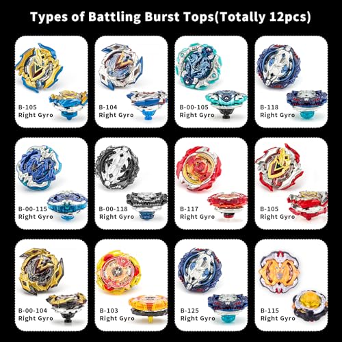 Battle for Nitro Spinning Top Box, Suitable for Ages 6+ | Battle Spinner Set, 12 Burst Gryo 2 Launchers 1 Starter Rope with Handle, Burst Spinner Box