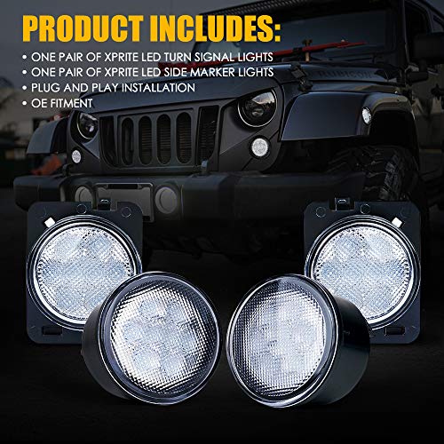Xprite Clear Lens Yellow LED Front Replacement Turn Signal Light & Fender Side Marker Light Assembly for 2014-2018 Jeep Wrangler JK JKU