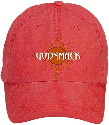 Feimengshirt Adjustable Godsmack Sun Logo Washed 100% Cotton Baseball Cap Red