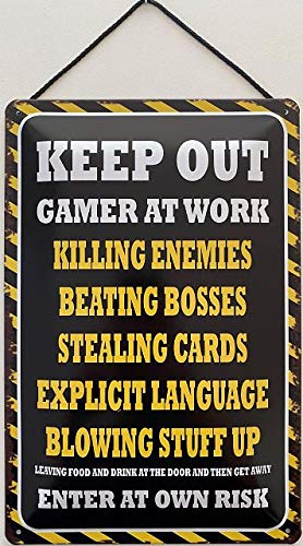 Blechschild With cord 30 x 20 cm Keep Out - Gamer at Work - Blechemma