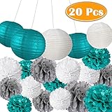 Paxcoo 20 Pcs Teal Party Supplies for Birthday Decorations