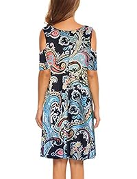 BLUETIME Vestido de manga corta para mujer con cuello cruzado, hombros descubiertos