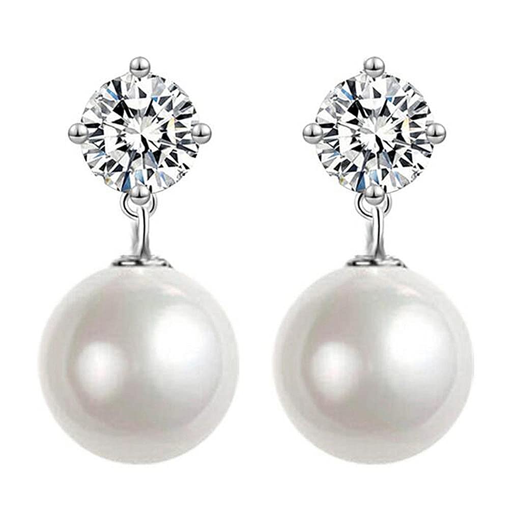 Pearl Earrings for Women, 925 Sterling Silver with Austrian Crystals Diamond Stud Pearl Drop Earring