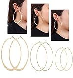 VUJANTIRY Triple Women's Big Hoop Earring Round Hoops Earrings Set of 3 Pairs Flat Textured (Gold #2)