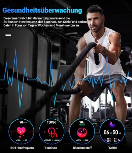 LIGE Men's Smartwatch with Phone Function, 1.39 Inch Military Smart Watch with 24H Heart Rate, Blood Pressure, Sleep Duration, 100+ Sports Modes, Fitness Watch, 300+ Dials, IP67 Waterproof, Black