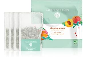Palais des Thés - Icy Peach Organic Iced Tea - Premium Oolong Tea with Spearmint, Peppermint & Peach - 4 XL (Extra Large) Individually Wrapped Pouches