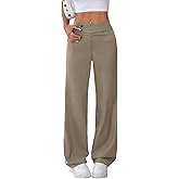EVALESS Women's Elastic High Waist Straight Leg Pants Business Casual Work Pants Fall 2025 Button Down Zip Up Office Outfits Trousers with Pockets Parchment Large