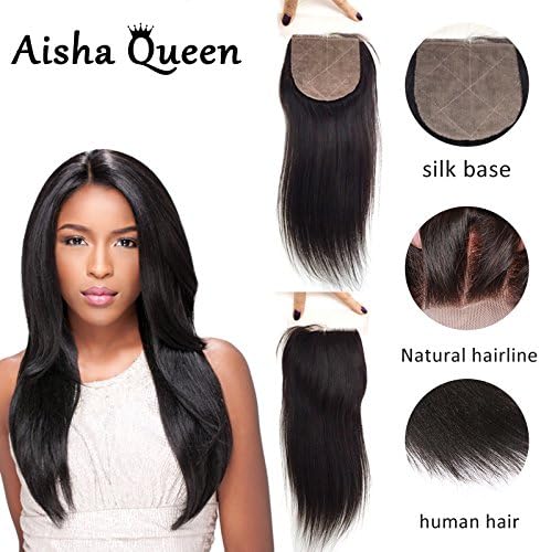 Aisha Queen Straight 4x4" Brazilian Bleached Knots Virgin Human Hair Silk Base Closure with Baby Hair 18" Side Part