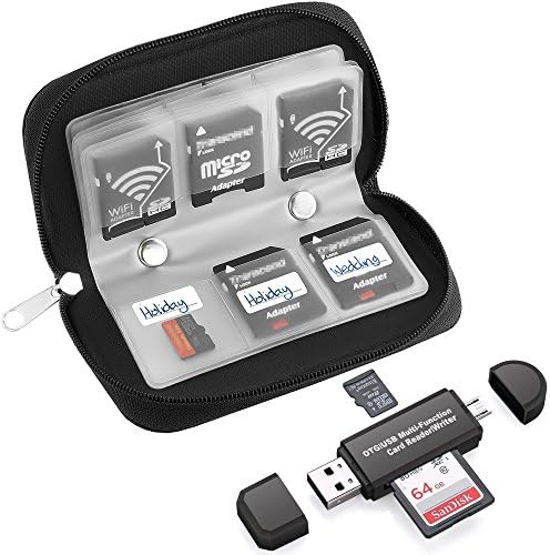 22 Slots Memory Card Case with SD Card Reader, OTG Reader for SDXC, SDHC, SD, TF Card, RS-MMC, Micro SD, Micro SDHC Card and UHS-I Cards for Windows, Mac, Linux (Card Case + Card Reader)
