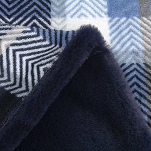 EverGrace Luxury Flannel Plaid Faux Fur Throw Blanket, Super Soft Lightweight Microfiber Bedding Blanket for Couch or Outdoor Travel Use W50 x L60 (Blue) - Thumbnail 2