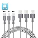 Lightning cable TIMMY 3Pack 6FT Nylon Braided 8 pin IPhone Charger certified to charging Cable with charging indictor powerline for iPhone 5/5C/5S/6S/6S PLUS/7/7 plus, iPad Air, and more (Gray)
