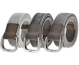 Ayliss Men's Double D-Ring Canvas Belt Genuine Leather Trimming Casual Belt