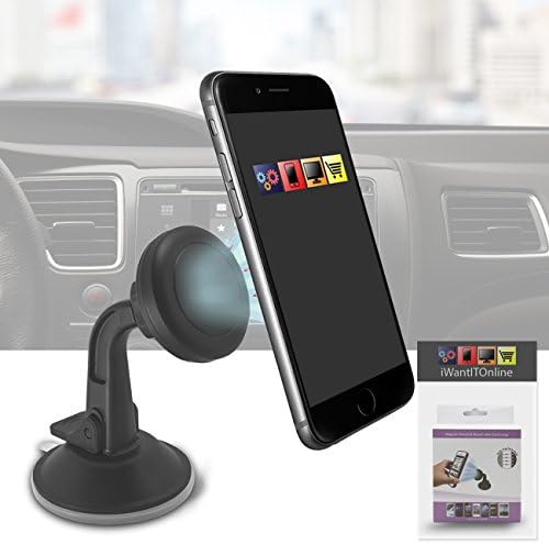 IWIO Magnetic Adjustable Universal Car Windscreen Suction Mount Phone Holder Multi-angle 360 Degrees Rotation for EAN - BLACK