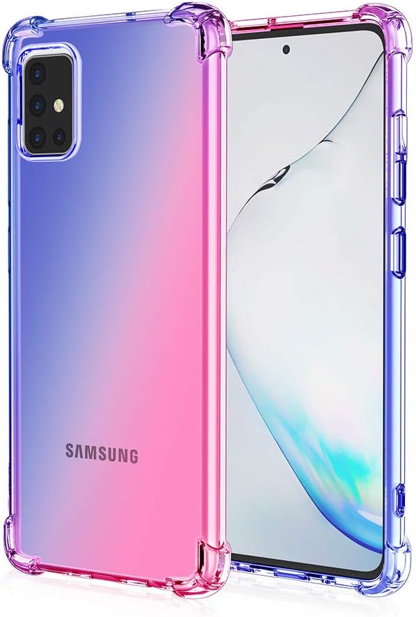 Dedux Case for Samsung Galaxy A51/M40s, Gradient Color Four Corner Reinforcement Shockproof Tpu Crystal Clear Protective Phone Case Cover (Blue/Pink)