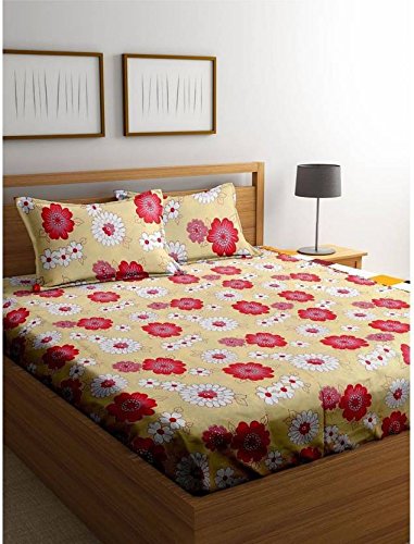 Cortina 104 TC Cotton Double Bedsheet with 2 Pillow Covers - Multicolour