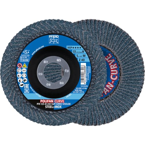 PFERD Polifan Curve Flap Washer, Pack of 2, Diameter 125 mm, Width M (11 mm), Z40, SGP Steelox, 69398197 for Precise Fillet Seam Processing