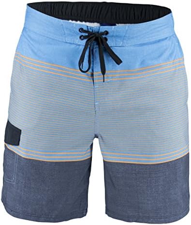 Matereek Men's Shorts Stripe Effect Sweamwear Swim Trunks Aqua Grey XL