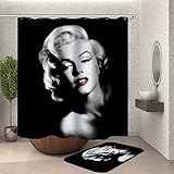 DMTTY Marilyn Monroe Shower Curtain Set, Black and White Art Goddess Bath Rugs Shower Curtain Set 69X70inch Polyester Fabric Shower Curtain Suit with 15.7x23.6in Flannel Non-Slip Bath Rugs
