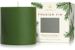 Thymes Frasier Fir Scented Candles for Home Decor - Green Pillar Candles for Women & Men - Place on Candle Holder - Luxury Home Fragrance Gifts - Small (3" x 3" Pillar)