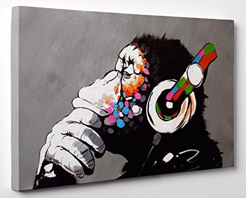 Banksy DJ Monkey Gorilla Chimp Canvas Print Wall Art Ready To Hang A1 A2 A3 A4 (30"x20"- 75x50cm A1)