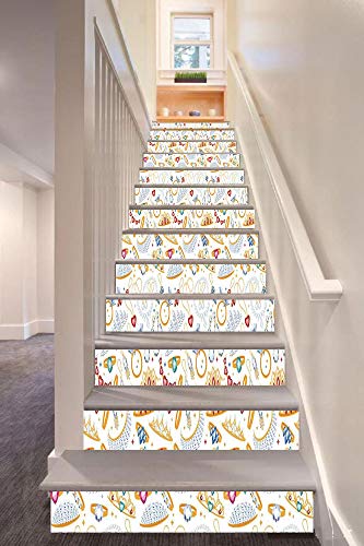 Pearls 3D Stair Riser Stickers Removable Wall Murals Stickers,Pattern with Accessories Diamond Rings and Earring Figures Image Digital Print Decorative,for Home Decor 39.3"x7"x13PCS,White Yellow