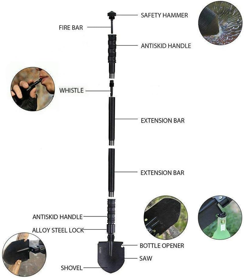 iunio Folding Shovel, Portable, Camping Multitool, Foldable Entrenching Tool, Collapsible Spade, for Backpacking, Trenching, Hiking, Survival, Car Emergency (Standard E-Tool) : Garden & Outdoor