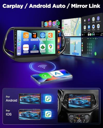 NHOPEEW 8 Core 6+128G Android Car Radio for Jeep Compass 2017-2019 with Wireless Carplay and Android Auto DSP Wifi GPS Steering Wheel Controls 360 Panoramic View