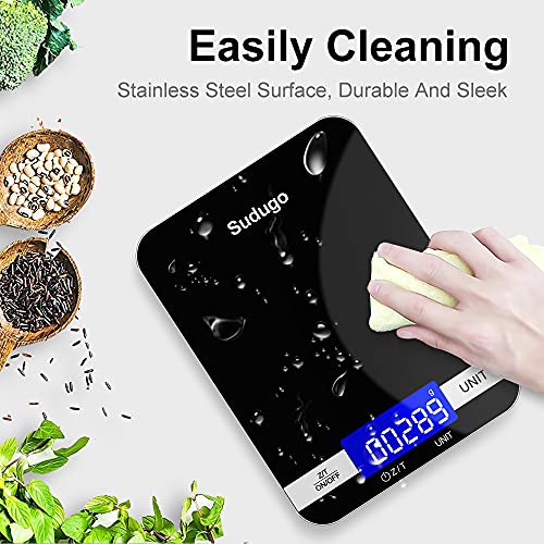 Sudugo Kitchen Scales, 22lb/10kg Digital Scales Kitchen Weight Grams and Oz, Food Scale for Baking and Cooking, Rechargeable Tempered Glass Platform Electronic Scales (Batteries Included) [2021 Ver]