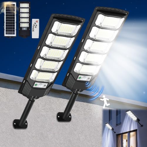 KIROGILY Lamparas Solares Exterior, 240 LED 6500K Lúmenes con Sensor de Movimiento, Luces Solares para Exterior Jardin, IP65, Lámpara Solar con 3 Modos de Iluminación y Mando a Distancia 2pcs