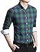 Men's Slim Fit Cotton Long Sleeve Button Down Plaid Shirt with Chest Pocket (XL(Asian 5XL), Green)
