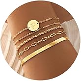 KSF Gold Bracelets for Women Stack - 14K Gold Plated Stackable Bracelets for Women Trendy Initial Bracelet Set Stack Cuban Link Paperclip Chain Jewelry Gifts