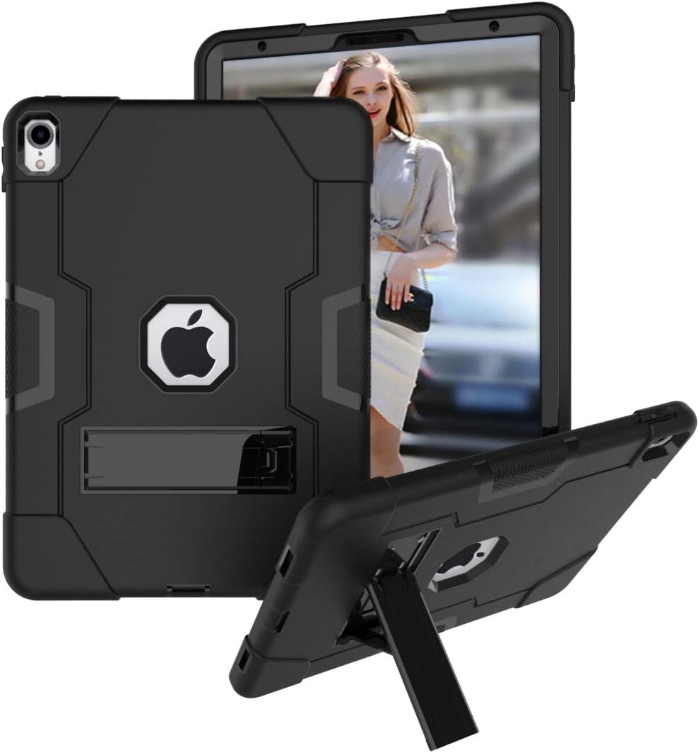 HyFone Case for iPad Pro 11" 2018 - Rugged Sturdy Shockproof Heavy Duty Durable Full Body Protective Kickstand Cover Case for iPad A1980 A2013 A1934 A1979 - [Black/Black]