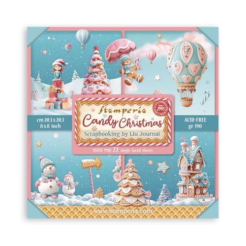 Stamperia - Scrapbook Paper Pad for Scrapbooking, Albums, Card Making, Bullet Journalling and More, Acid Free, Single Face, Perfect for Hobbies, Crafts, and Gifting (Candy Christmas) (20.3 x 20.3 cm)