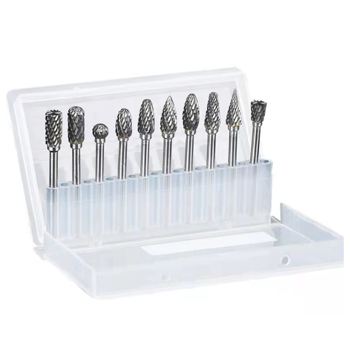 EDIONS 10 PCS Double Cut Carbide Rotary Burr Set, 1/8"(3mm) Shank and 1/4" Head Grinding Polishing Carving Tool Drill Bits for Wood Working Grinding Carving Engraving Polishing