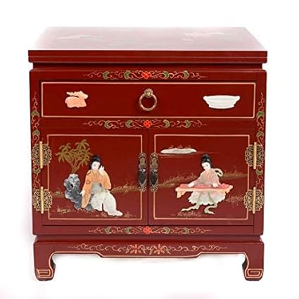 Bedside Cabinet Chinese Furniture Small Nightstand Red With