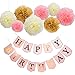 Mudder Happy Birthday Banner Tissue Paper Pom Poms Flower for Birthday Party Decorations