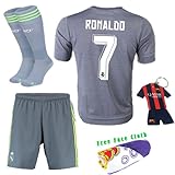 Barcelona Kids Jersey 2015/2016 Football Soccer #7 Gray Real Madrid kids jersey & Short & Socks & Key Chain Kids 3-14 Years (11-12 years )