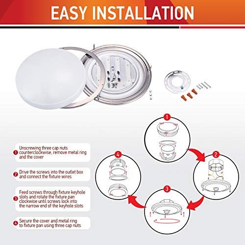 OSTWIN 18" Large Size LED Ceiling Light Fixture Flush Mount, Dimmable, Round 28 Watt (180W Repl.) 5000K Daylight, 1960 Lm, Nickel Finish with Acrylic Shade ETL and Energy Star Listed