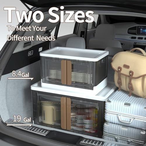 Keqin Folding Storage Organizer with Lids & Wheels,Large Capacity Plastic Toy Storage Container,Multi Layered 72L Transparent Organizer Box for Home Office Trunk Outdoor 64*40*143cm (4 Pack, 19 Gal)
