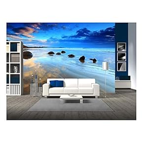 Beautiful Morning Reflection at Moeraki Boulders, South Island of New Zealand - Removable Wall Mural | Self-Adhesive Large Wallpaper - 66x96 inches