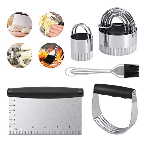 Pastry Cutter Set, Dough Blender, Pastry Scraper and 5pcs Stainless Steel Biscuit Cookie Cutter Set, Pastry Brush Heavy Duty Baking Dough Tools for Home Kitchen - Thumbnail 7