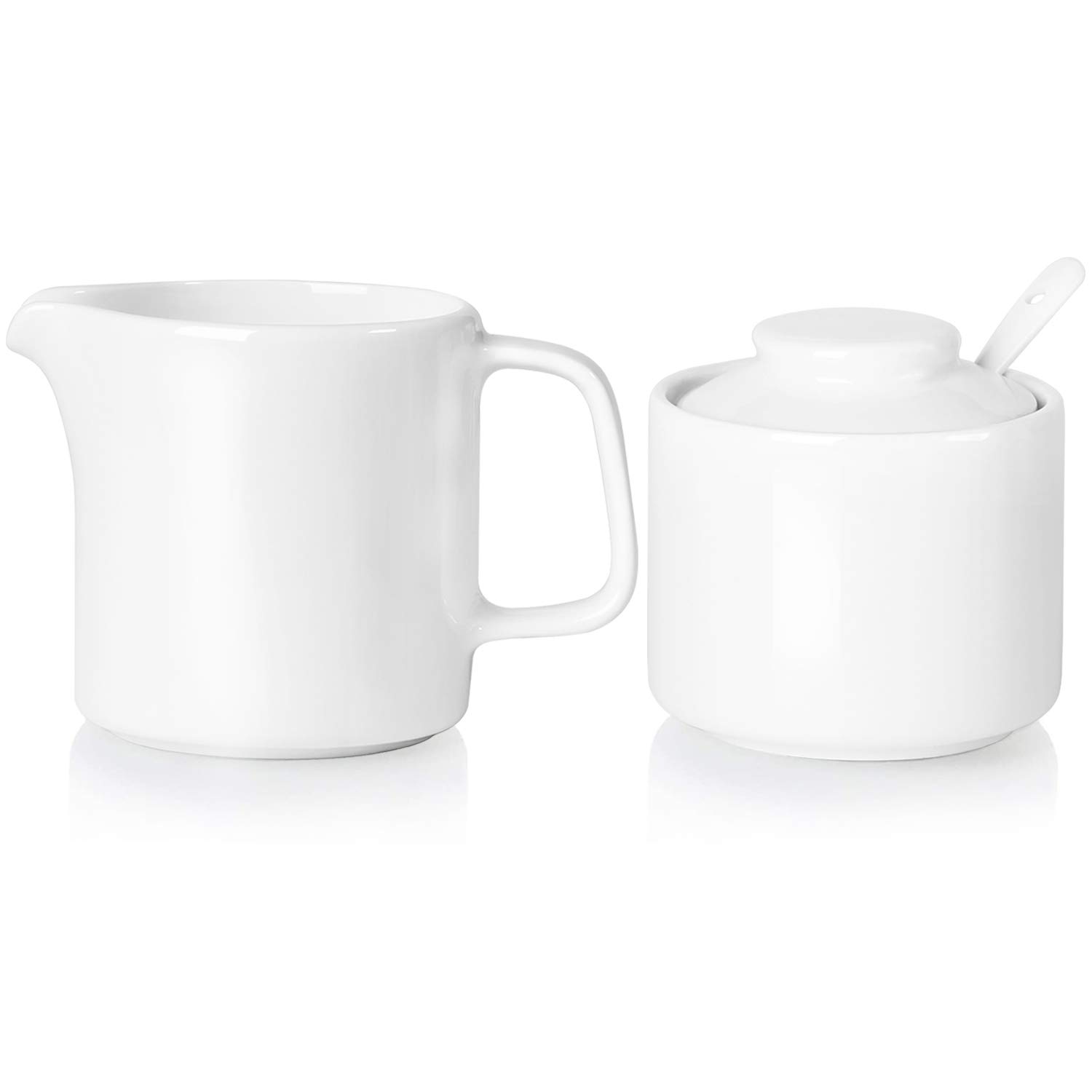 Photo 1 of ONTUBE Porcelain Sugar and Creamer Set of 3,Ceramics Cream Pitcher, Sugar Bowl with Lid and Spoon (Bright White)