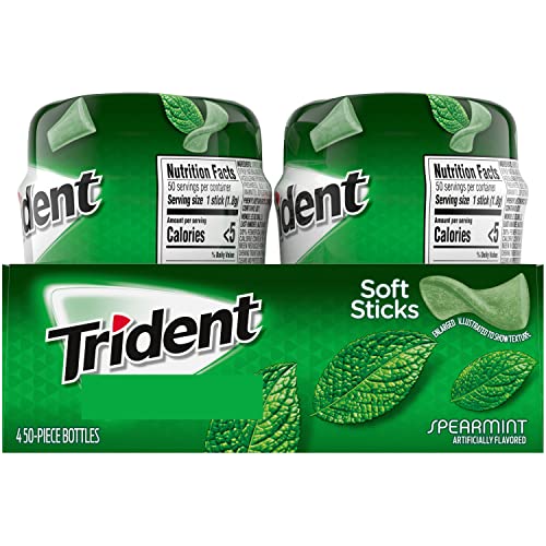 TRIDENT UNWRAPPED SPEARMINT SUGAR-FREE CHEWING GUM, 4 BOTTLES OF 50 PIECES (200 TOTAL PIECES)