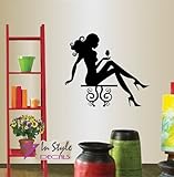 Wall Vinyl Decal Home Decor Art Sticker Girl with Wine Glass Party Club Disco Beauty Fashion Room Removable Stylish Mural Unique Design
