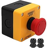 KEYMOO Emergency Stop Push Button Switch,10A 660V with Waterproof Box IP65, 2pcs PG13.5 Black Connectors (1 NC, 1)