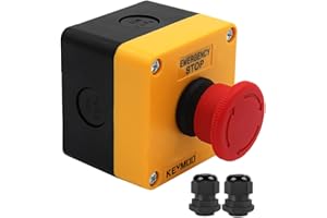 KEYMOO Emergency Stop Push Button Switch,10A 660V 1NC with Waterproof Box IP65, 2pcs PG13.5 Black Connectors (1 Pack)