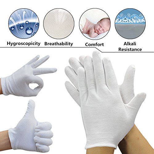 White Cotton Gloves,ZWZCYZ 6 Pairs 100% Cotton Gloves for Dry Hand Cosmetic Moisturizing Coin Jewelry Inspection Hand Spa – Medium Size