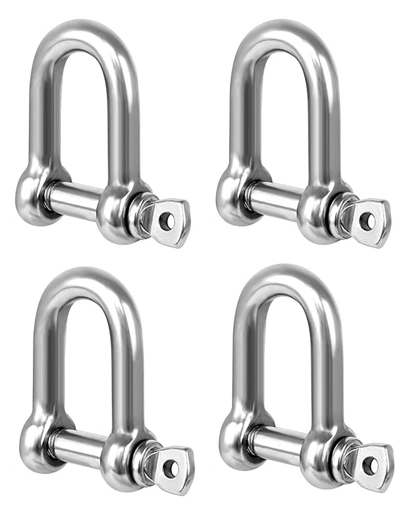 TERF M12 Heavy Duty Commercial D-Shackle Steel M12 (12mm) D-Shackle Ring Use For Heavy Duty Construction Rigging Vehicle Recovery Hauling Tie Downs Hanging and Multi Purpose Use - Pack of 4, Silver
