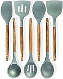 Silicone Cooking Utensils Kitchen Utensil set - 8 Natural Acacia Wooden Silicone Kitchen Utensils Set - Silicone Utensil Set Spatula Set - Silicone Utensils Cooking Utensil Set - Kitchen Tools Gadgets
